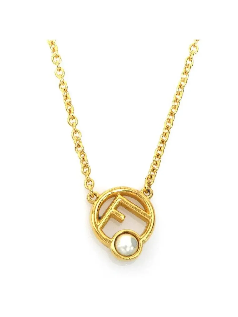 Auth Fendi Necklace Gold/White #302612F16B